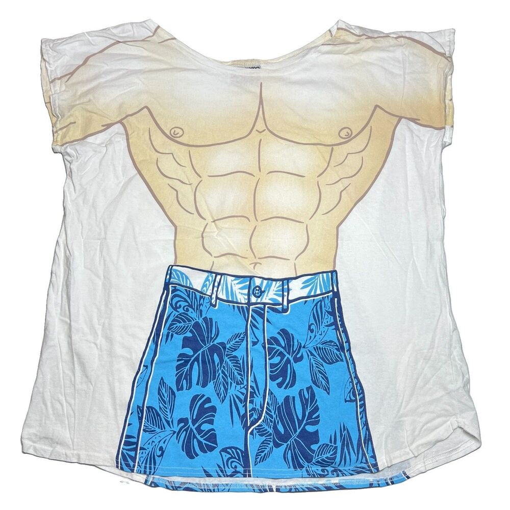 Fun 2 Wear Novelty Shirt Mens One Size White Good Body Muscle Beach Graphic